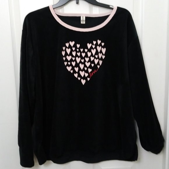 ED Love Comfortable Pink Heart Printed Velvet Black Pullover XL - Picture 7 of 14